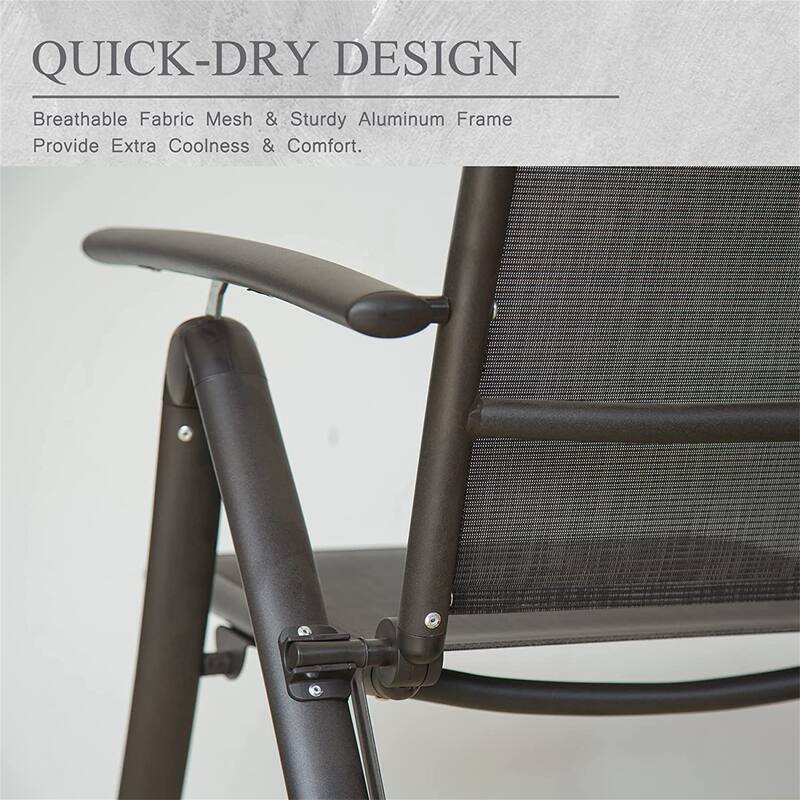 Folding Patio Chairs Set of 2, Aluminium Frame Reclining Sling Lawn Chairs with Adjustable High Backrest