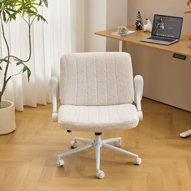 Speckled Chenille Swivel Chair With Flip-Up Arms For Cross-Legged