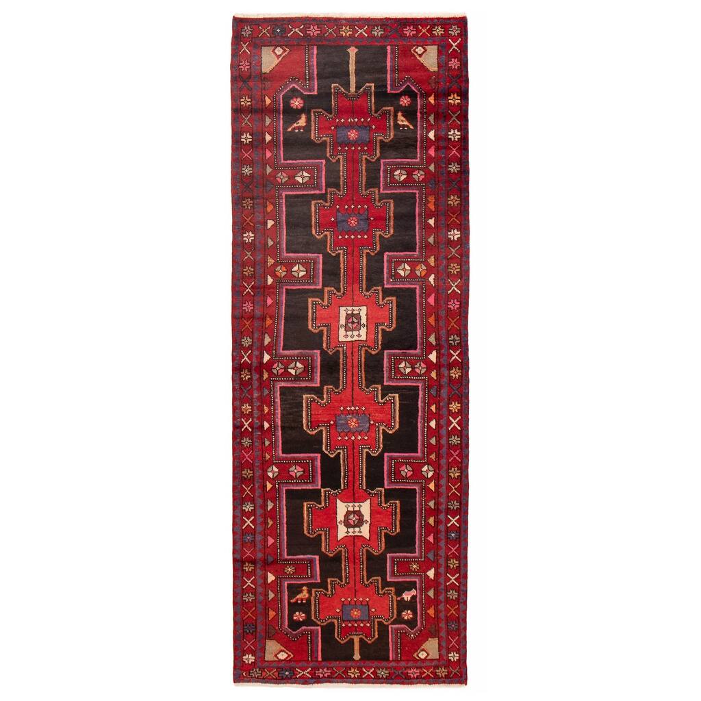 ECARPETGALLERY Hand-knotted Anadol Black, Red Wool Rug - 3'3 x 9'4