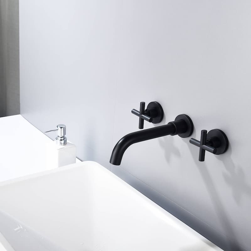 BATHLET Wall Mount Double Handles Cross Handle Bathroom Sink Faucet