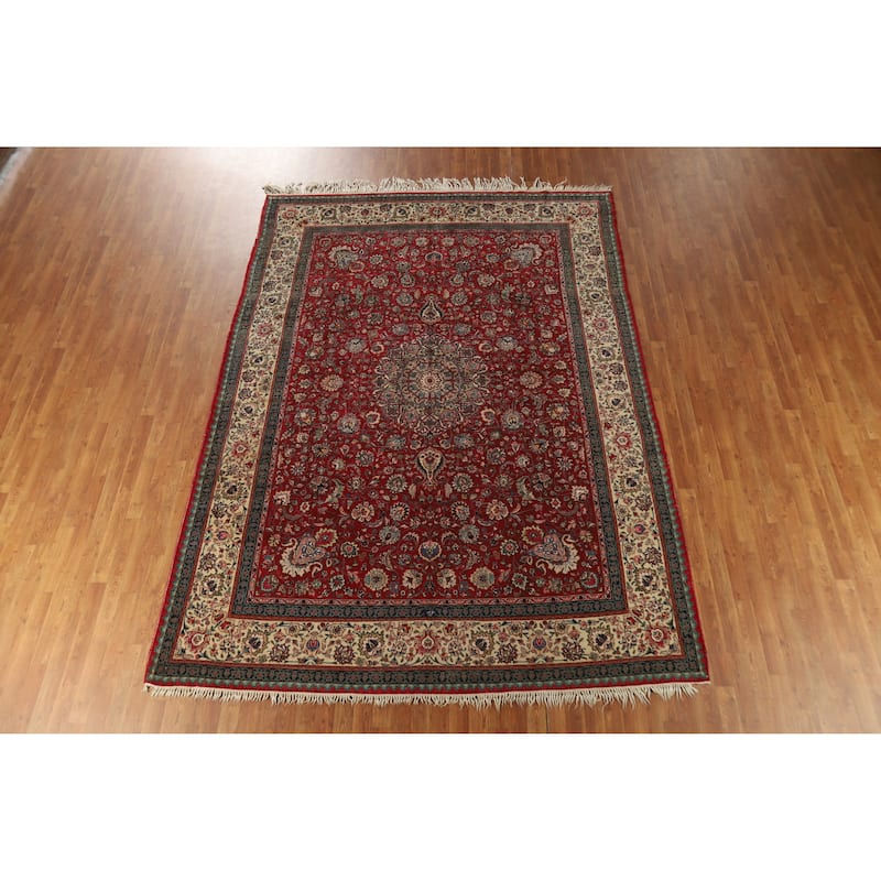 Hand Knotted Oriental 100% Wool Carpet Traditional Floral Red Tabriz Area Rug - 11' 3'' X 8' 1''