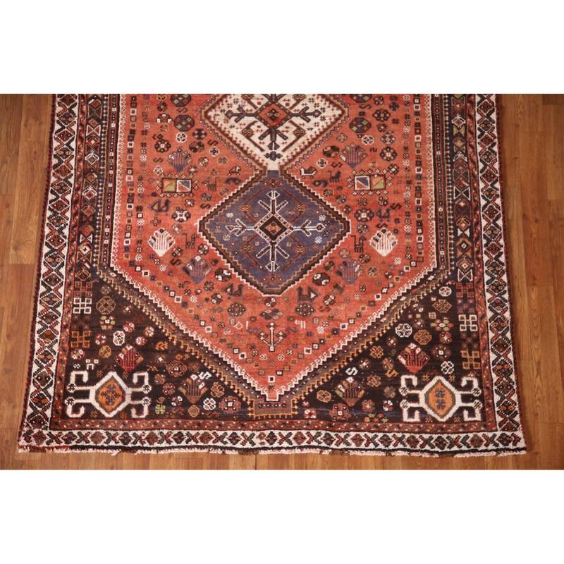 Tribal Qashqai Persian Vintage Area Rug Hand-Knotted Wool Carpet - 5'2"x 7'9"