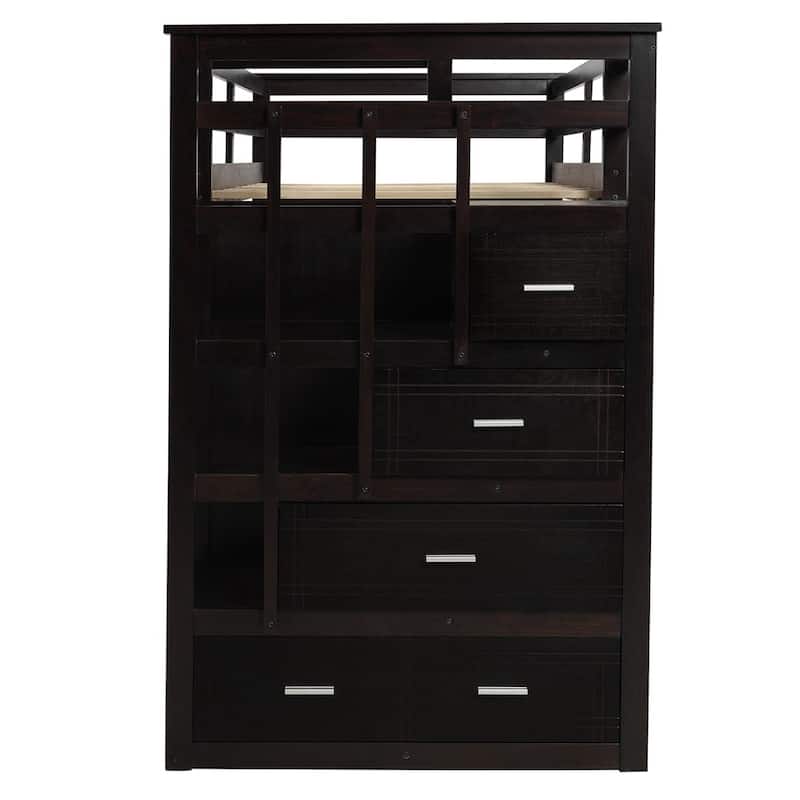 Hardwood Twin Over Twin Bunk Bed with Trundle and Staircase,Solid Wood Bunk Bed