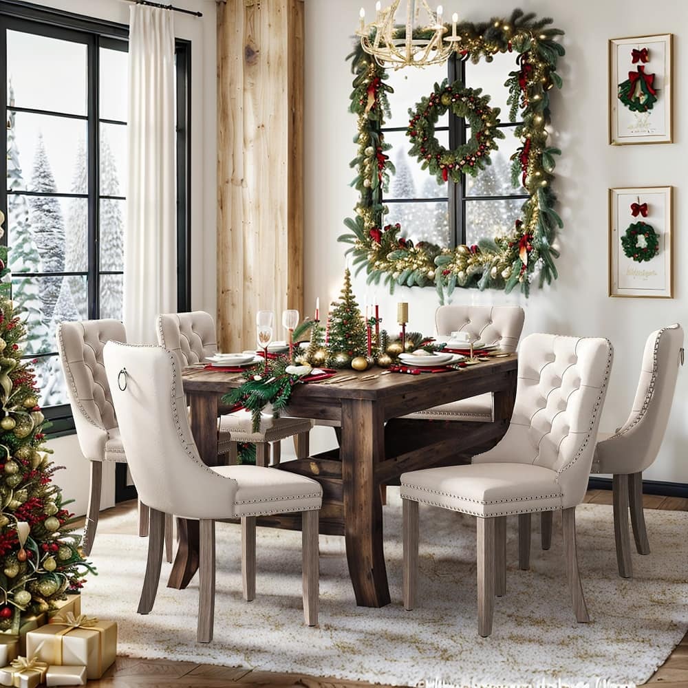 Set of 6 Velvet Upholstered Dining Chairs with Padded Seat and Solid Wood Legs – Modern Armless Kitchen Side Chairs