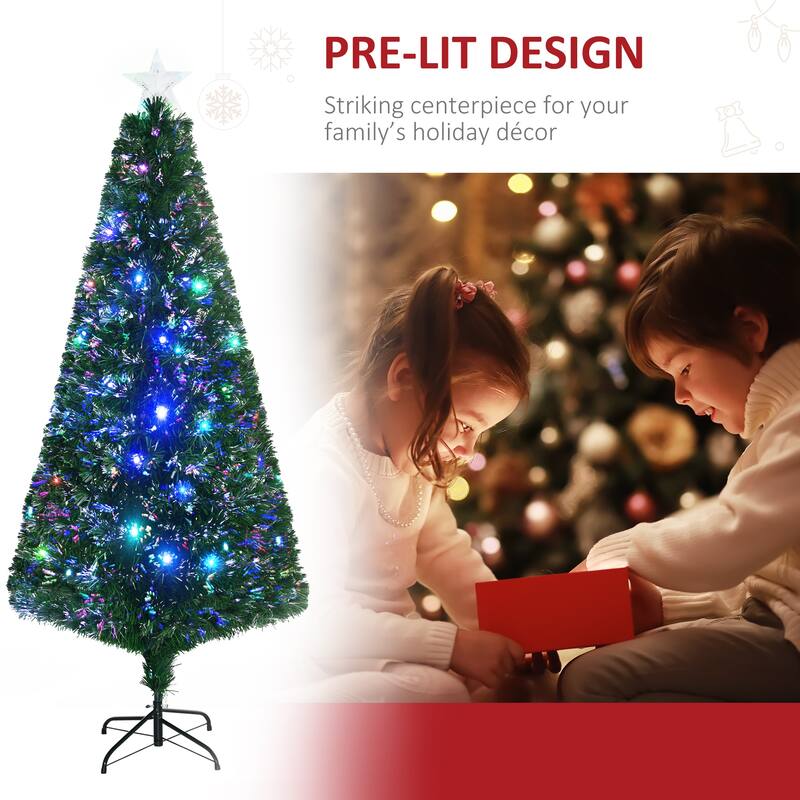 6ft Tall Artificial Douglas Fir Tree with Pre-Lit Fiber Optics, LED Lights, and Realistic Branches, Xmas Tree for Holiday Decor