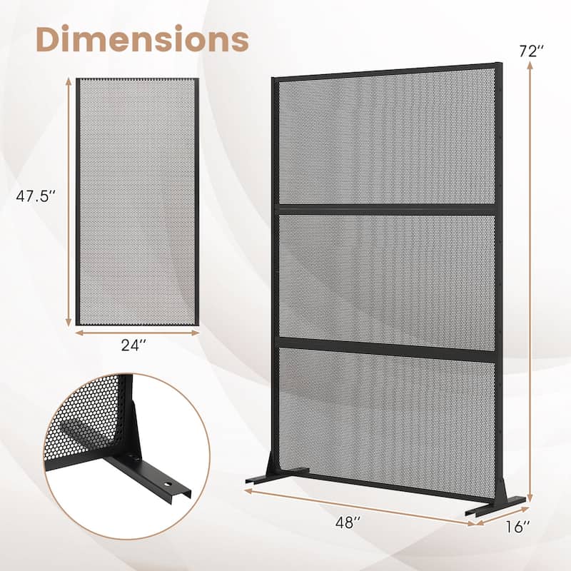 Set of 2 Black Metal Privacy Screen Panel Set with Freestanding Base and Multi-Use Design - 48” x 16” x 72” (L x W x H)