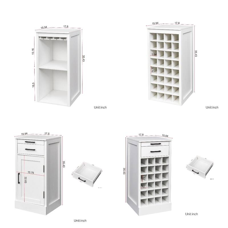 Modular Combination Wine Bar Cabinet Set ,Multi-Storage Cabinet with Open Shelves and Wine Glasses Rack