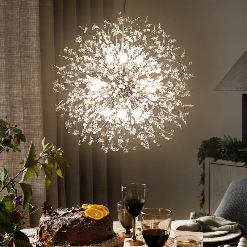 9/ 16-Light Modern Glam Large Round Globe Starburst Crystal Pendant Sphere Sputnik Firework Chandelier