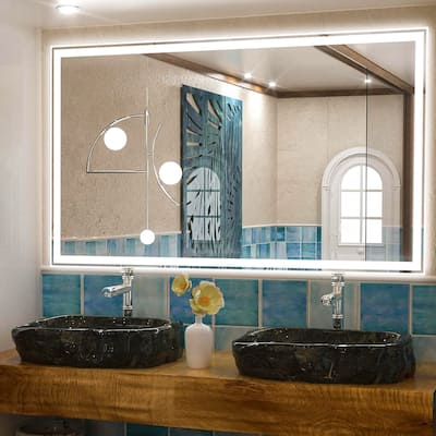 40"x24"Dimmable LED Bathroom Mirror - Wall-Mounted Anti-Fog Waterproof Vanity Mirror - White+Black
