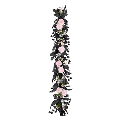 National Tree Company 6 ft. Artificial Pretty Morbid Pink Carnation Halloween Wreath - 6 ft