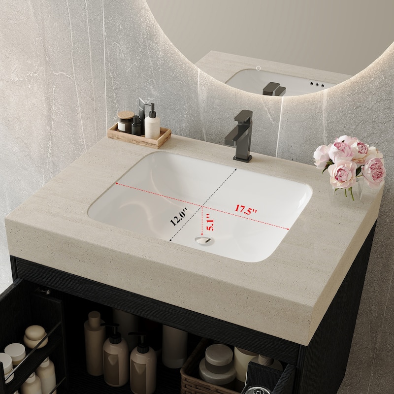 Contemporary 30" Freestanding Bathroom Vanity with Faux Marble Top & Ceramic Sink, Double Door Cabinet