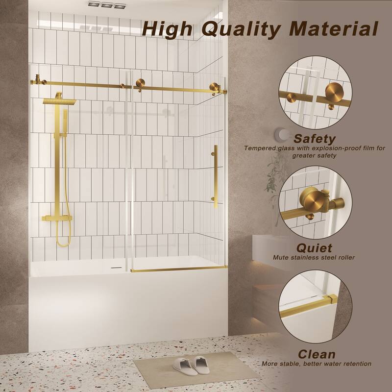 60 "W x 60" H Frameless Shower Door with Stainless Steel Handle - 60'' x 0.31'' x 60''