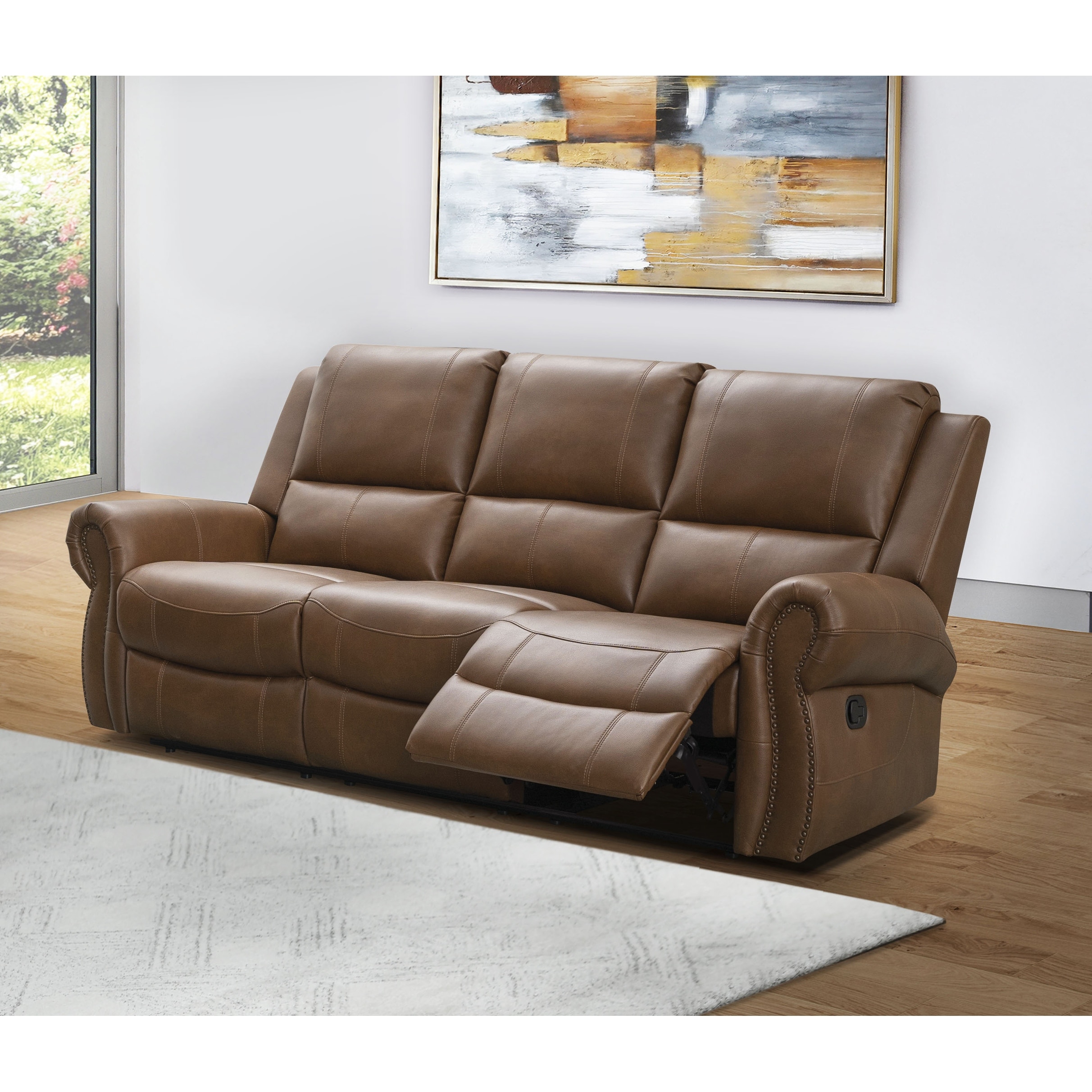 Cognac leather reclining sofa deals