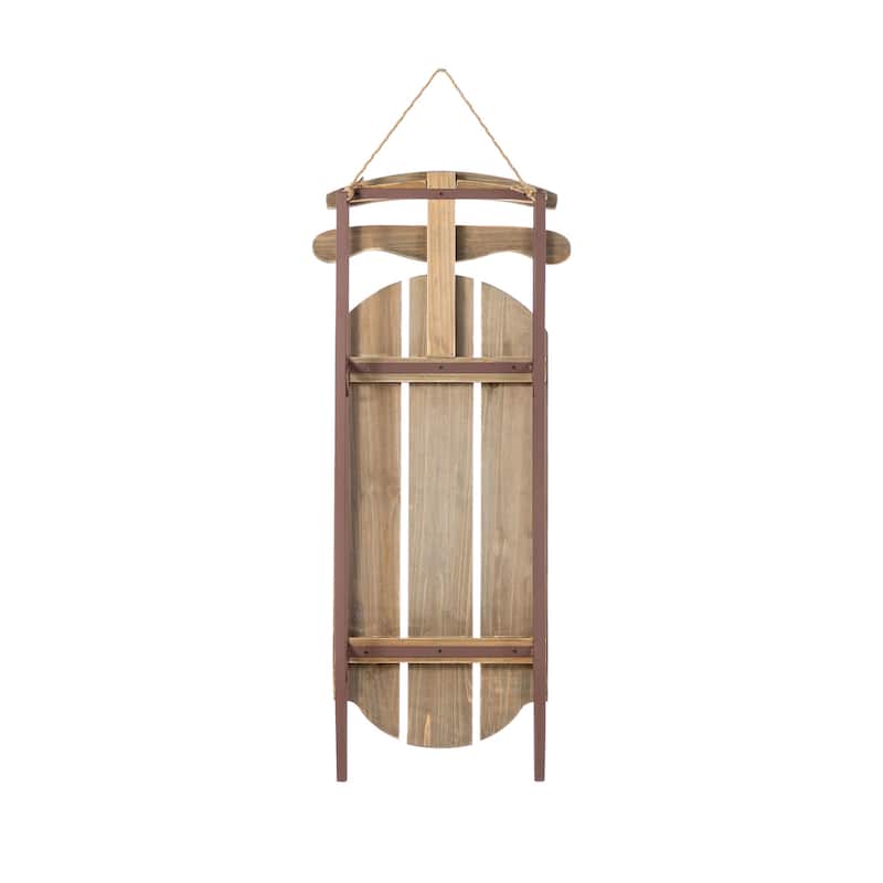 Glitzhome 34.25"H Wooden Natural Christmas Sleigh Porch Decor With Floral