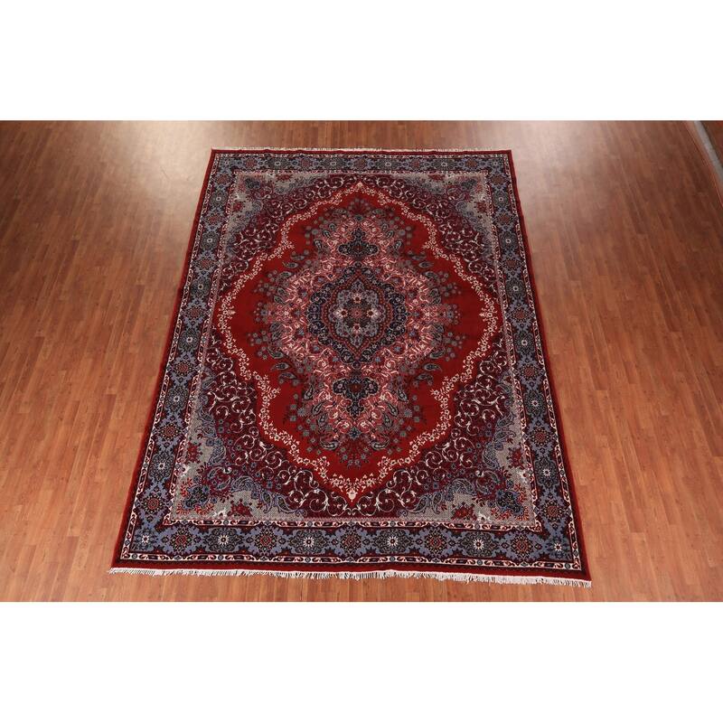 Red Kashan Turkish Area Rug Machine Made Floral Carpet - 9'7" x 12'7"