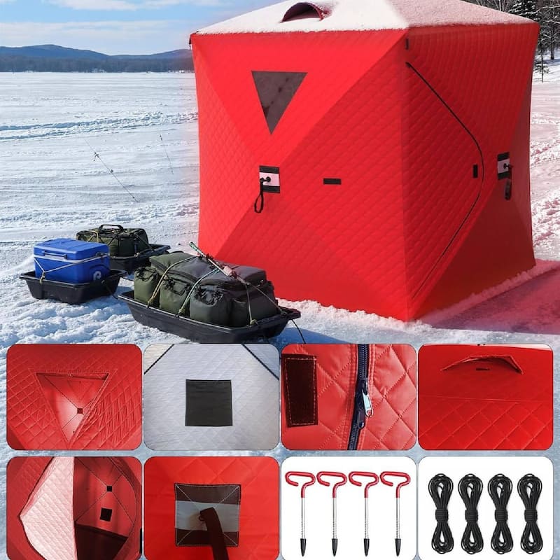 Pop Up Thermal Insulated Hub Tent, Ice Fishing Shelter for 3-4 Persons