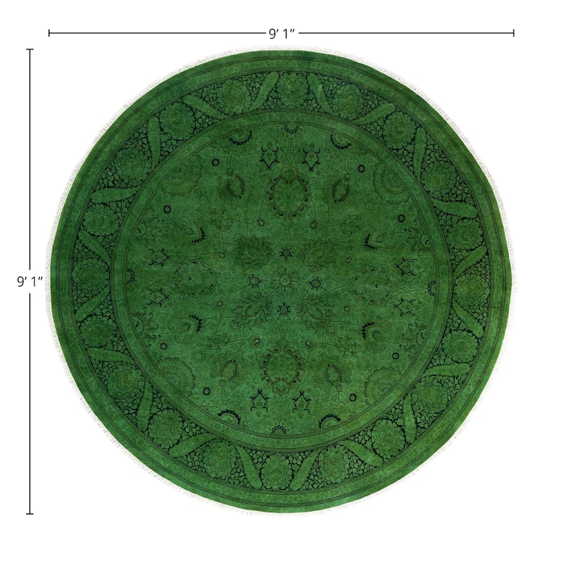 Overdyed, One-of-a-Kind Hand-Knotted Area Rug - Green - 9' 1" x 9' 1"