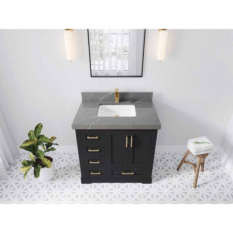 Willow Collections 36 x 22 Boston Center Sink Right Bathroom Vanity with Countertop