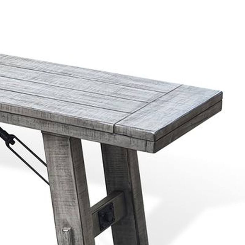 Zeka Industrial Bench, Plank Seat, 72 Inch Rustic Gray Solid Wood