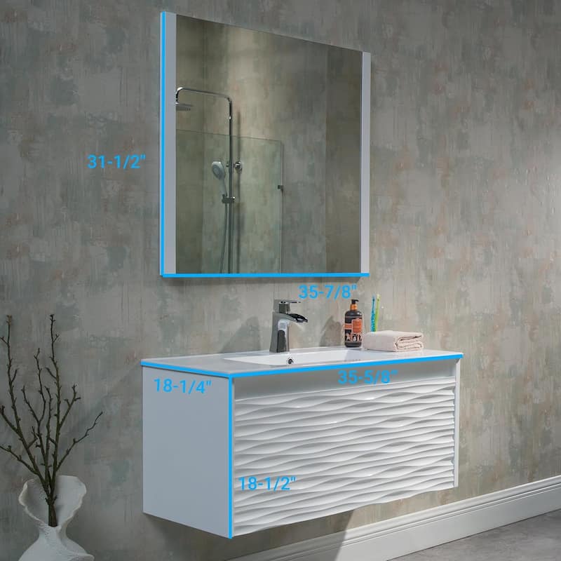 White Floating Vanity / Wall Hung Vanity Set with Mirror