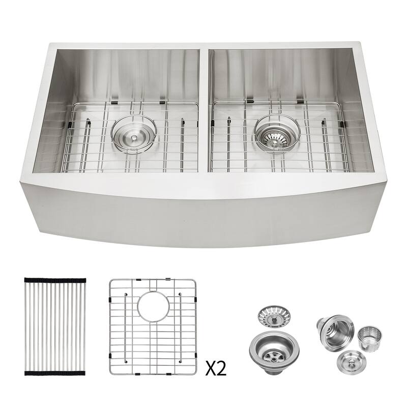Farmhouse Double Bowl (50/50) Kitchen Sink 16 Gauge with Two 9" Deep Basin
