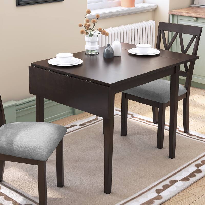 Extendable Dining Table, Folding Kitchen Table with Rubberwood Legs, Space-Saving Dinner Table(Only Table) - Espresso
