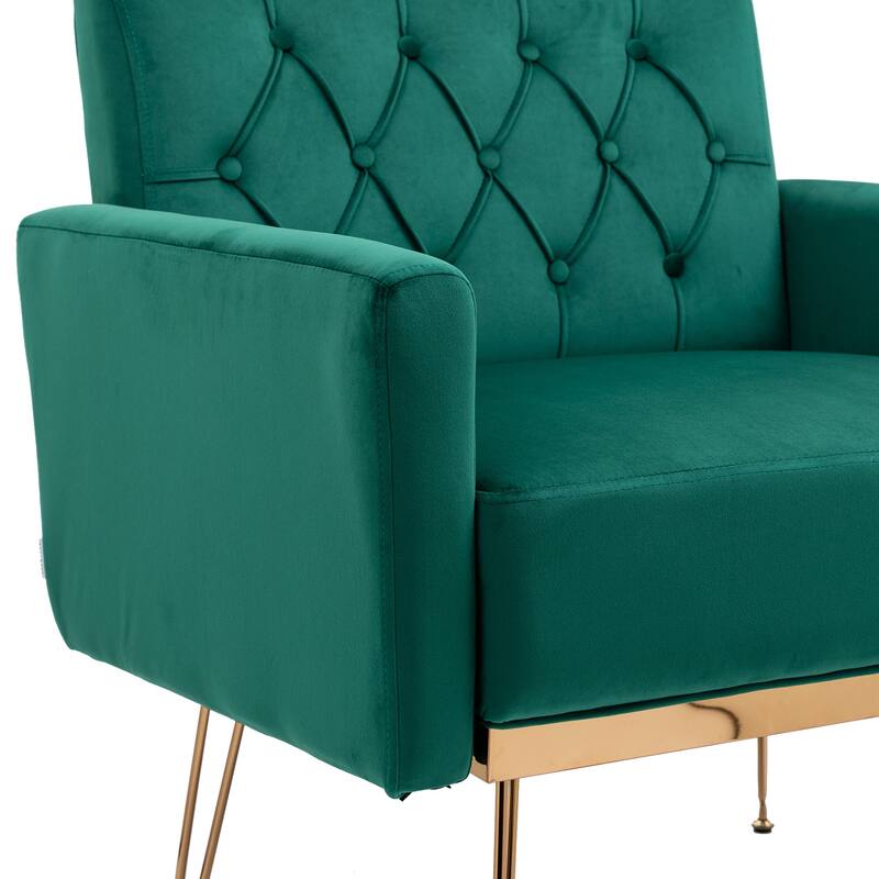 Velvet Upholstered Armchair Single Sofa Modern Tufted Reading Chairs Gold Metal Leg Wingback Chairs for Living Room Bedroom