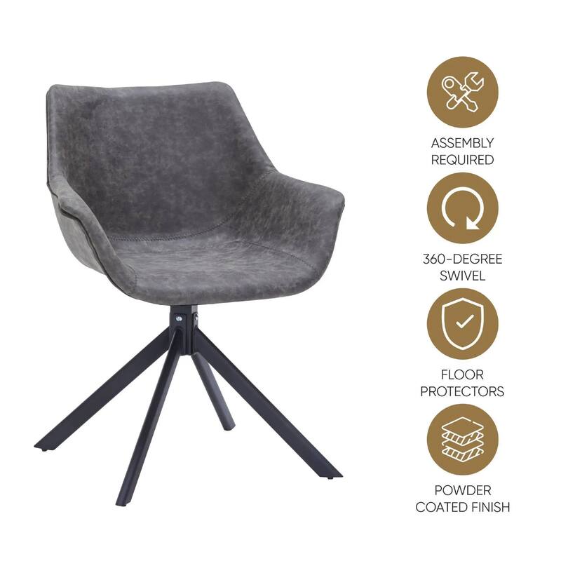 Markley Leather Swivel Dining Armchair with Black Iron Base - Accent Dining Chair for Kitchen and Dining Room Set of 4