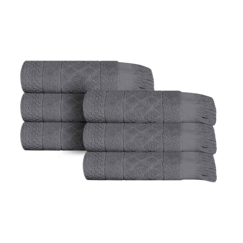 Superior Rolla Cotton Geometric Jacquard Plush Soft Hand Towel Set of 6