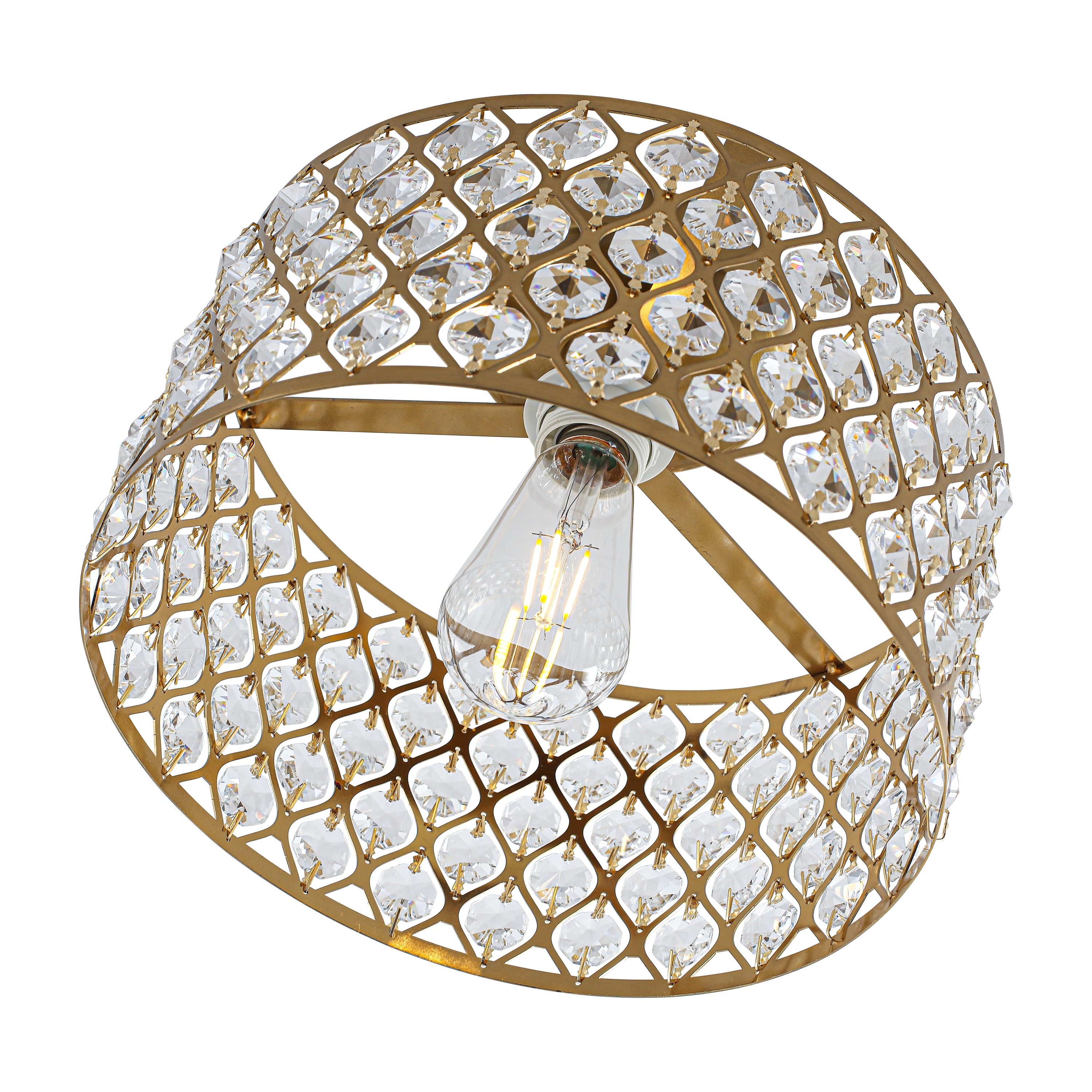 1-Light Modern Vintage Drum Crystal Semi-Flush Mount Ceiling Light