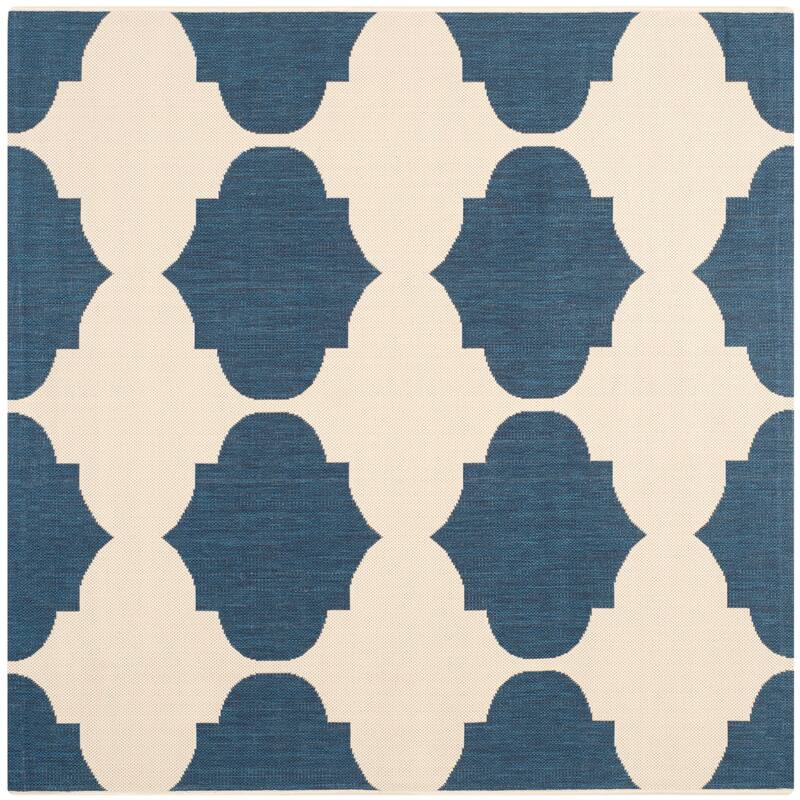 SAFAVIEH Courtyard Abeda Indoor/ Outdoor Waterproof Patio Backyard Rug - 5'3" Square - Beige/Navy