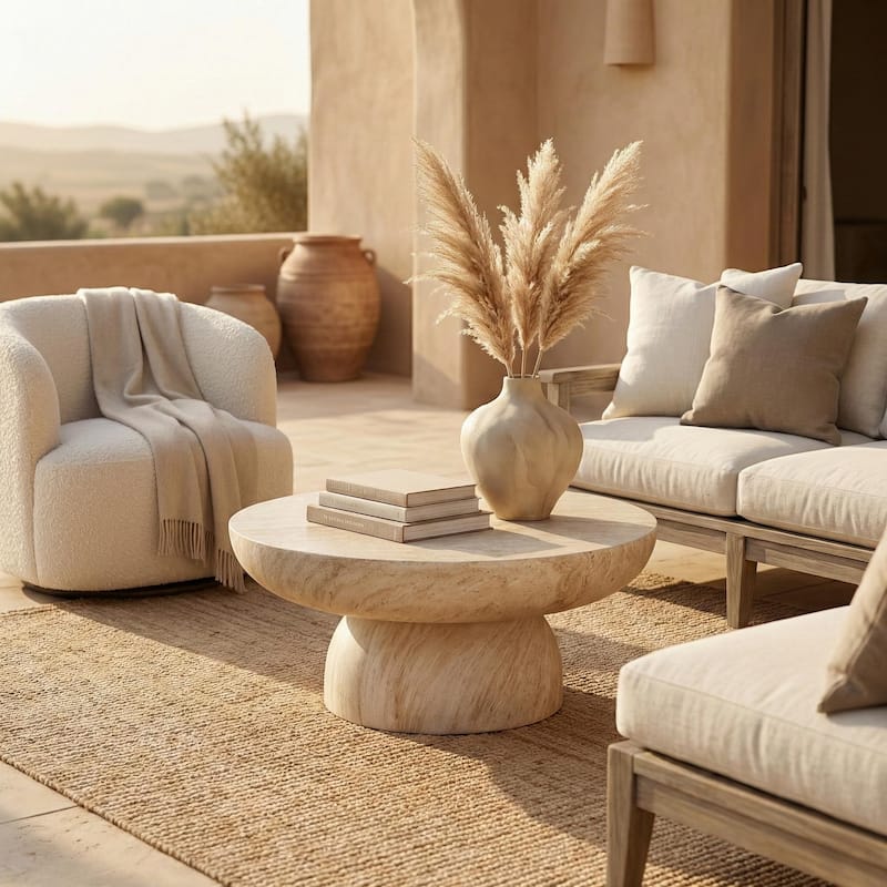 Lunexa Modern Fiberstone Coffee Table with Pedestal Design for Living Rooms, Patios, Decks or Garden