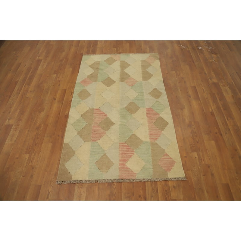 Hand Woven Oriental 100% Wool Carpet Southwestern Modern Multi-Colored Kilim Area Rug - 5' 1'' X 3' 0''