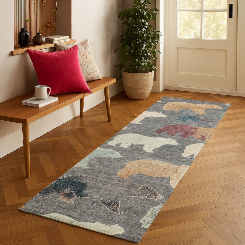 Machine Washable Indoor/ Outdoor Modern Bear Chantille Rug
