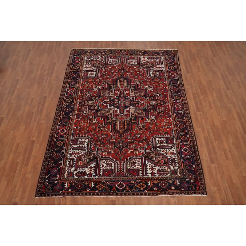 Hand Knotted Oriental 100% Wool Carpet Traditional Medallion Oranges & Rust Heriz Area Rug - 11' 0'' X 7' 10''