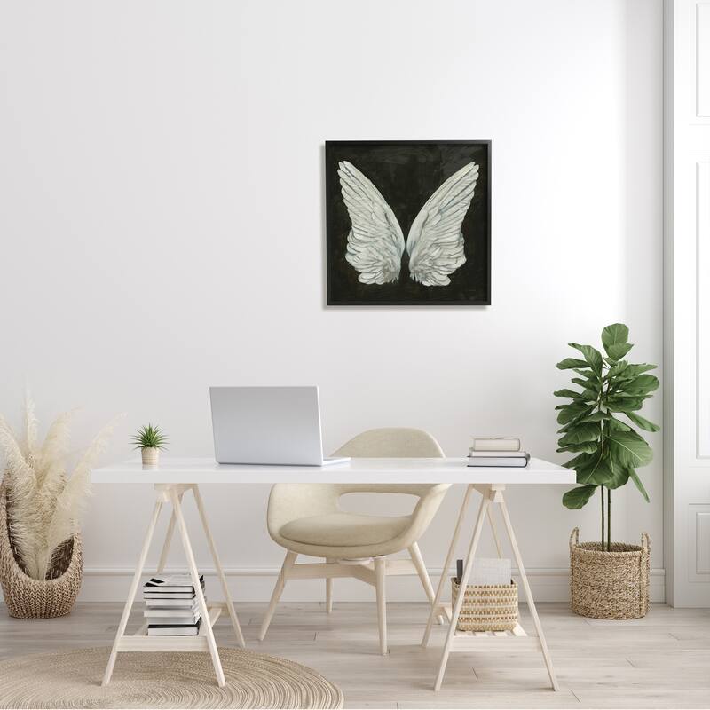Stupell Off-White Angel Wings White Feathers over Black Framed Wall Art - Grey