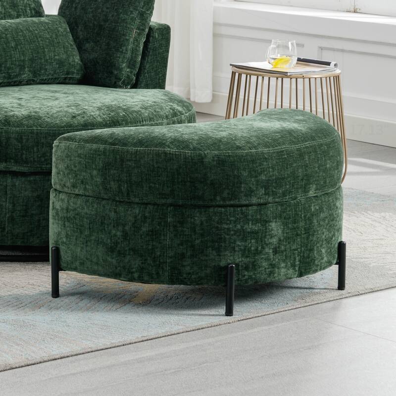 32.7" W Upholstered Half Crescent Moon Storage Ottoman