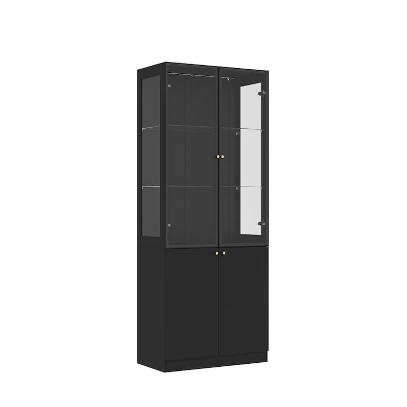 LED Glass Display Cabinet with Aluminum Alloy Frame Glass Door Showcase Wine Storage Cabinet