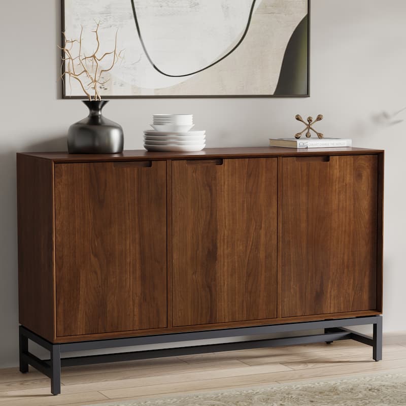 Simpli Home Banting SOLID HARDWOOD & Metal 58x18" Rectangle Modern 3 Door Sideboard Buffet - 18" D x 58" W x 36" H