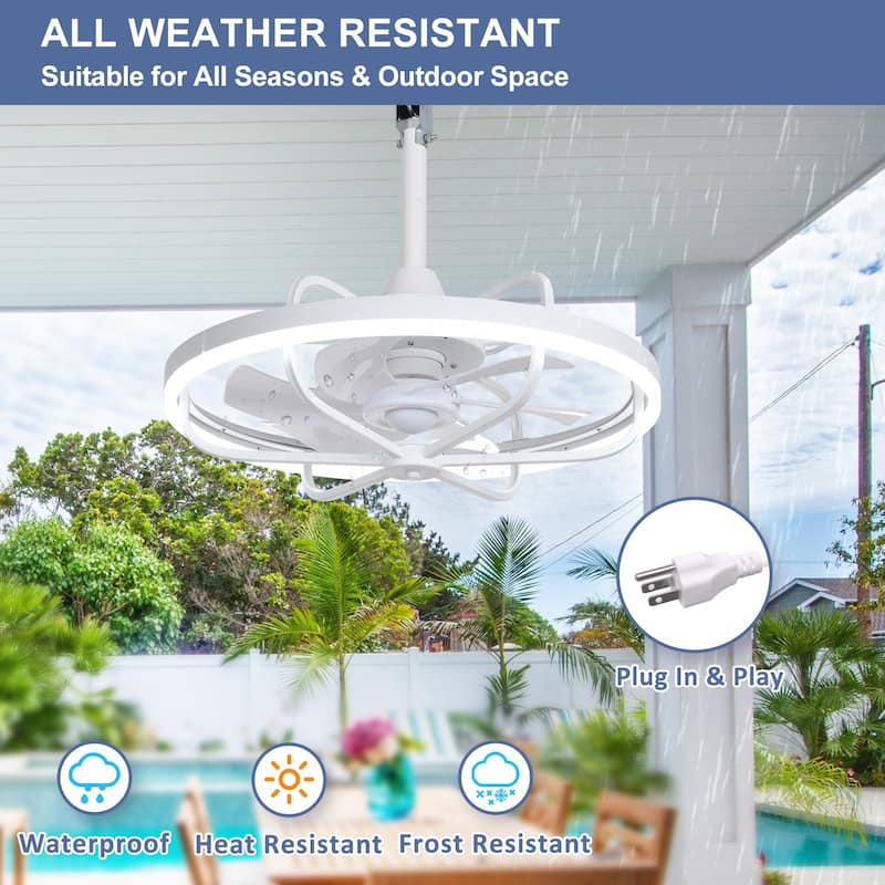 Waterproof Outdoor Ceiling Fan with Light - 20-Inch IP65 Plug-in, Remote App Control, 6-Speed Gazebo/Patio