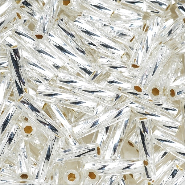 Toho Glass, Twisted Bugle Beads Size 3 9x2mm, 10 Grams, Silver Lined Crystal