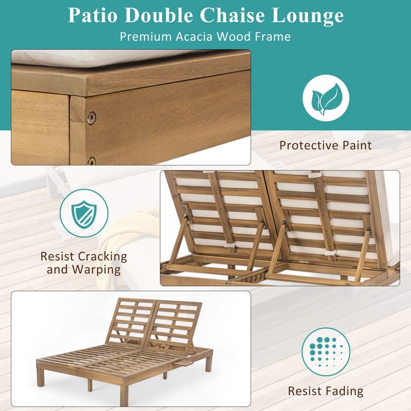 Spruce & Spring 5-Position Adjustable Backrest Double Outdoor Chaise Lounge