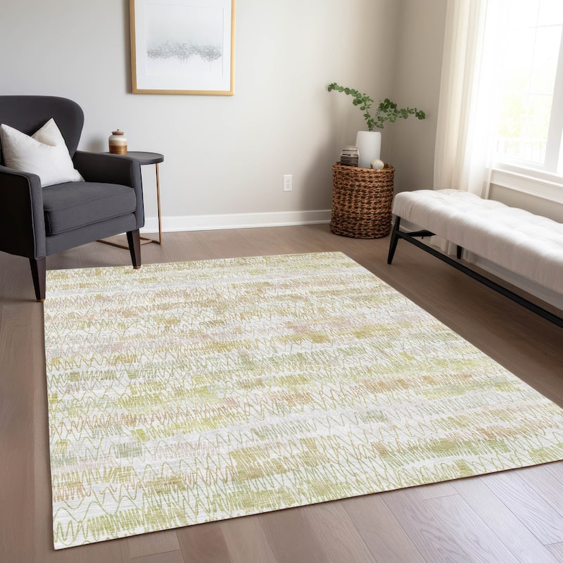 Machine Washable Indoor/ Outdoor Chantille Abstract Zig Zag Rug