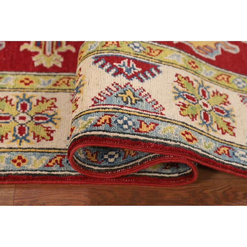 Traditional Kazak Oriental Area Rug Hand-Knotted Red Wool Carpet - 4'2" x 6'5"