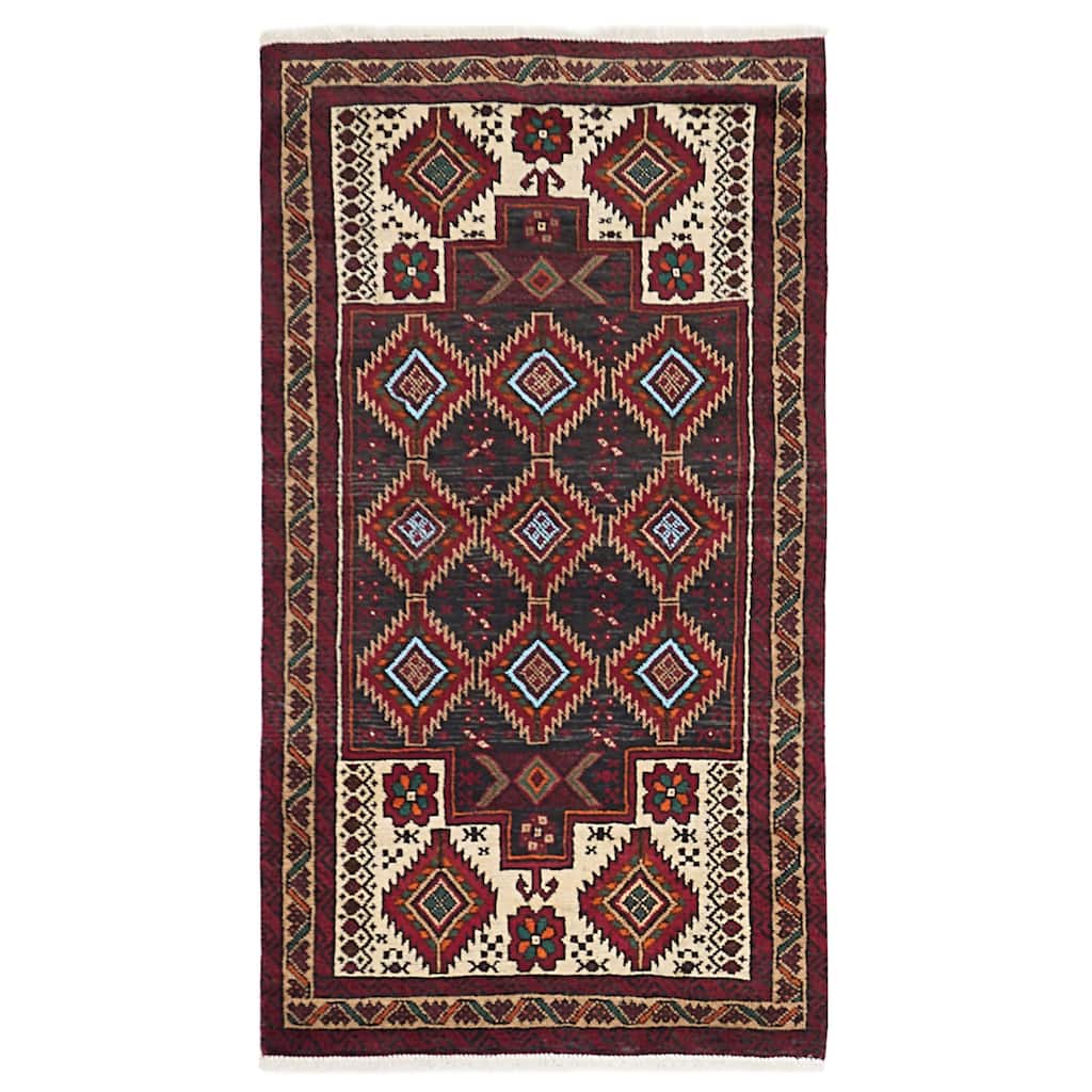 ECARPETGALLERY Hand-knotted Baluch Black, Red Wool Rug - 3'2 x 6'0
