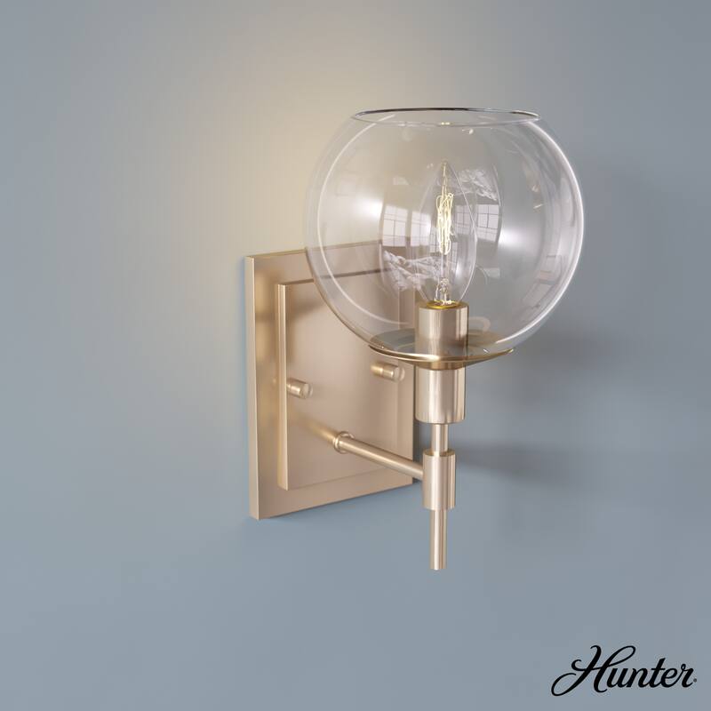 Hunter Xidane 1 Light Wall Sconce - Entry, Hallway, Bedroom, Bathroom - Contemporary, Mid-Century Modern, Glam - Damp Rated! - Alturas Gold