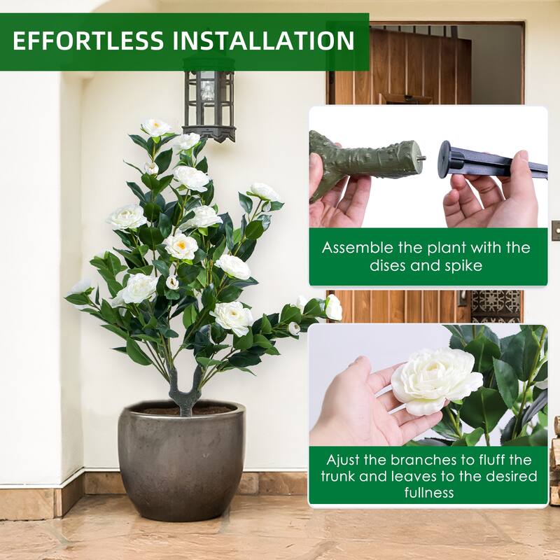 2 FT Artificial Topiary Flower Ball Trees with Ground Spike, Set of 2 Fake Rose Flowers Shrubs with Stake for Outdoor