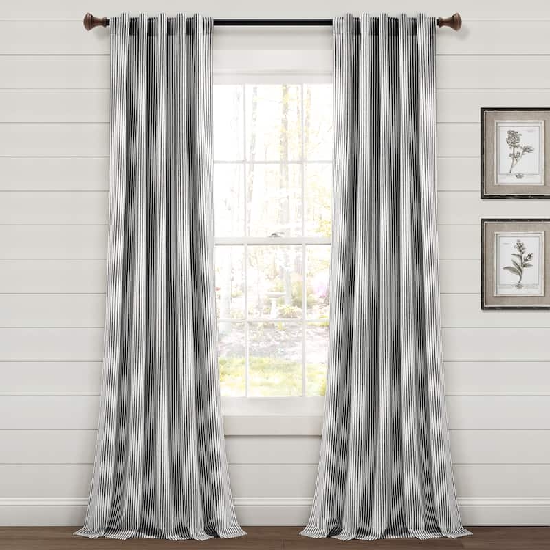 Lush Decor Farmhouse Vintage Stripe Yarn Dyed Cotton Back Tab/Rod Pocket Window Curtain Panels - 95 Inches - Black