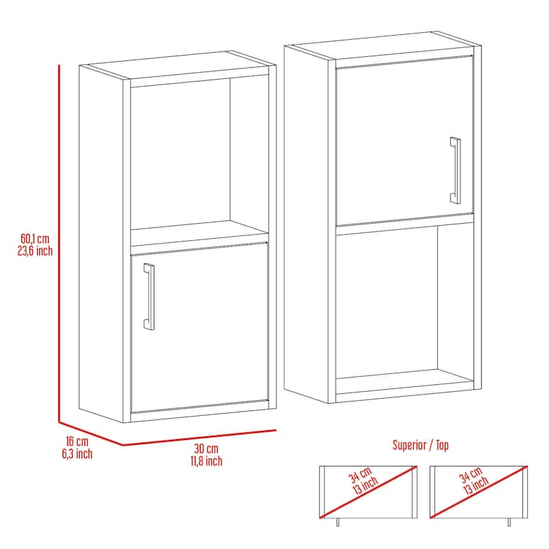 2-PC Wall-Mounted Bathroom Medicine Cabinet with Open and Closed Storage