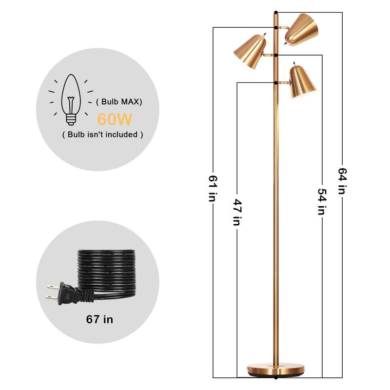 Tree Floor Lamp with 3 Adjustable - Gold